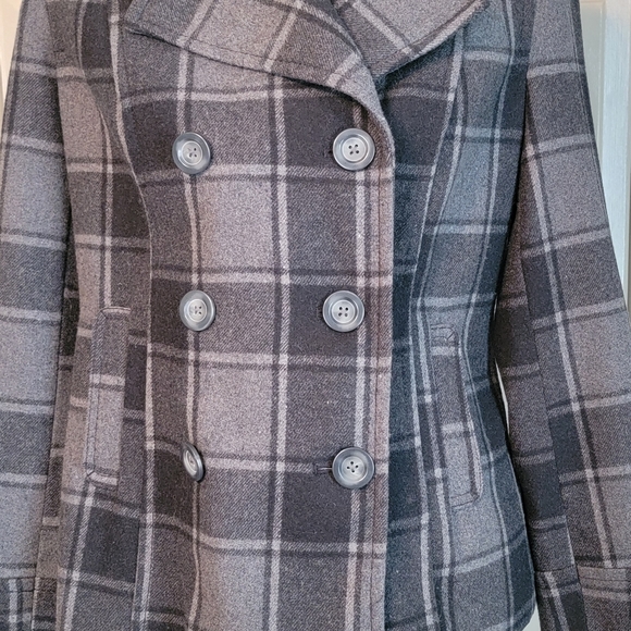 Old Navy grey plaid wool blend Peacoat. - Picture 3 of 8